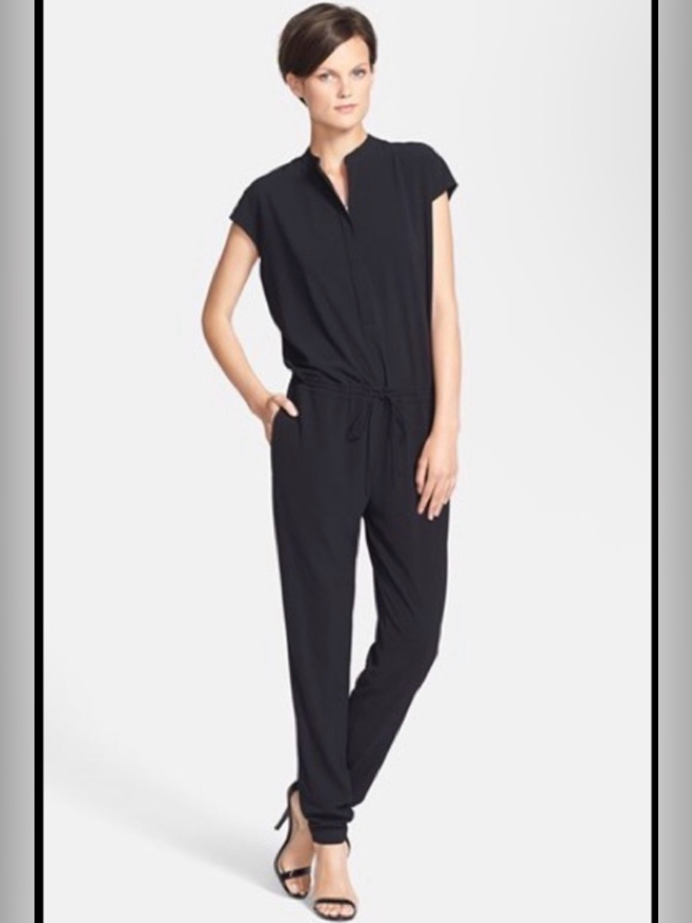 Vince Zip-Up Front Drawstring Crepe Jumpsuit Size 6